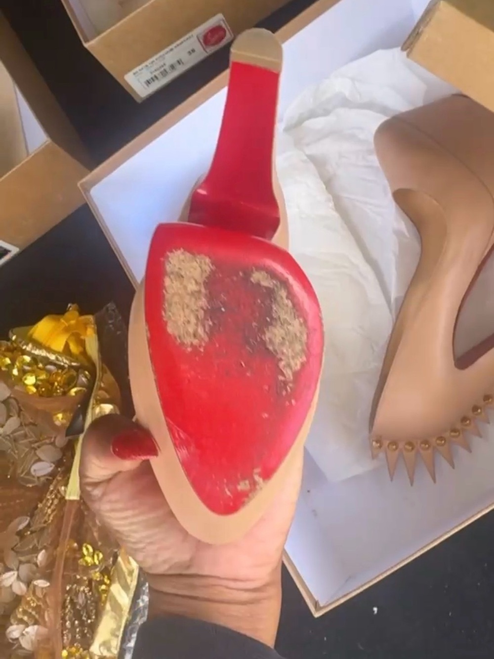 Christian Louboutin Nude Patent Spike Platform Pump with Red Sole - Picture 4 of 5